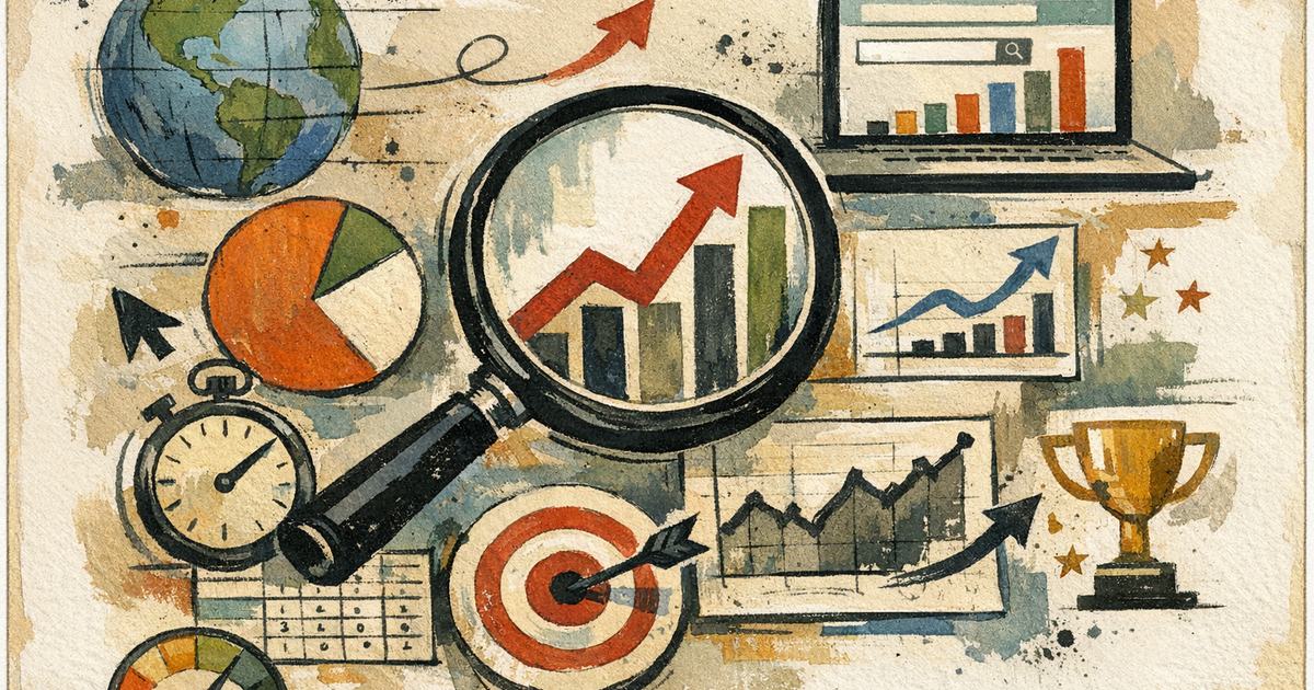 Ilustração editorial sobre métricas SEO eficientes para análise e otimização de dados em SEO